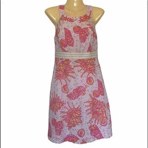 Lilly Pulitzer Tinsley Dress Halter Conch Shell Coastal Beach Pink Seersucker S4